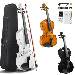 4/4 Violin kit forAdults Students with  hard Violin Bow Shoulder Rest Rosin extra Strings and Sordine Includes White Black and Natural Finish Options violin practice violin shop string instrument cello bow viola bow string full size modern light case cool