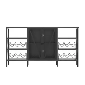 Garvee Rustic Wine Bar Cabinet with Wine Rack and Glass Holder, Adjustable LED Light, Metal Sideboard and Liquor Table Cabinet with Mesh Door, 55.2", Farmhouse Black Coffee Bar for Home