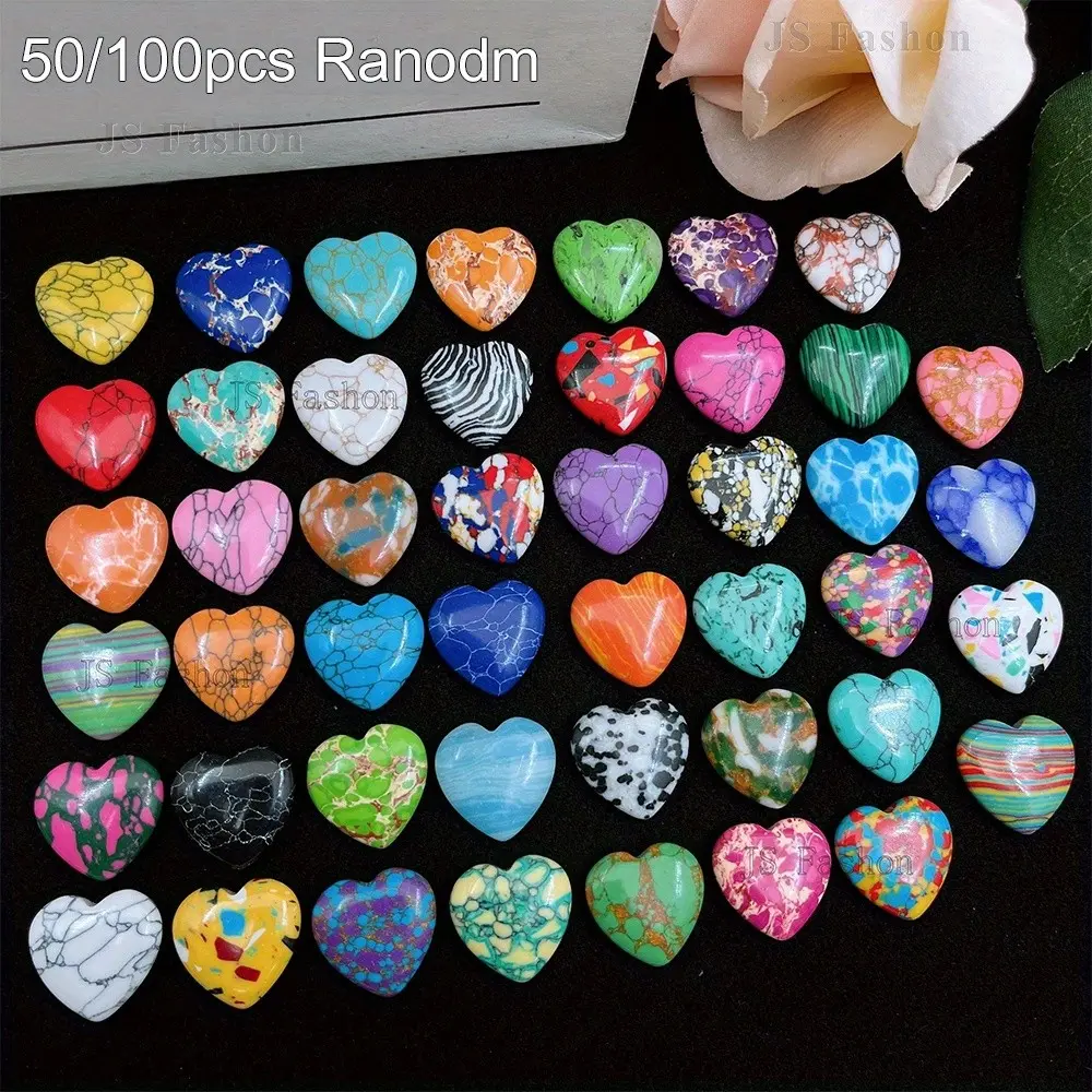 50 Or 100pcs Colorful Heart-Shaped Stone, Vibrant Rainbow Hearts Pattern, Thumb Mini Stone, Ideal For Yoga Meditation Perfect Holiday Gifts, DIY Jewelry, Christmas, Valentine'S Day And New Year'S Gift