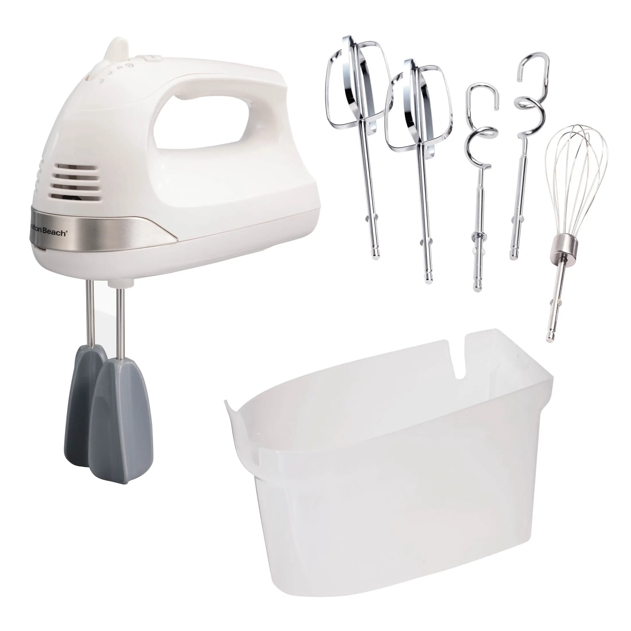 Hamilton Beach 6-Speed Electric Hand Mixer with Easy Clean Beaters, 7 Attachments & Case, Mixer for Kitchen, White