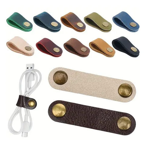 5pcs Faux Leather Cable Organizers for Cords with Metal Clips, Multi-Color, Durable Design, Cable Cord Holder, Cord Management Holders, Desk Cable Organizer, Office Desk Accessories, Cable Storage, Desk Wire Management