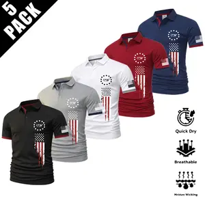 Men’s American Stars & Stripes polo shirt, slim fit short sleeves, comfortable casual knit for everyday outdoor wear, street-style menswear, printed men’s apparel, fitted top
