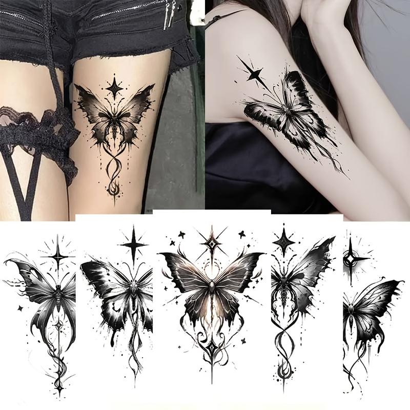 Women's 8-Sheet Black Butterfly Assorted Temporary Tattoos - Waterproof Oblong PVC Stickers, Normal, Solid, Casual Style, Unscented Single Item, No Battery Needed, Suitable for Hand, Arm