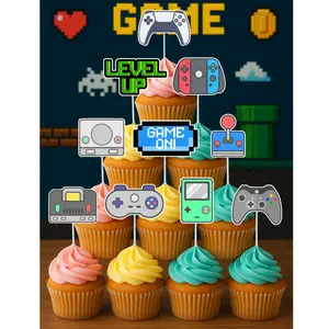 Video Game Cupcake Toppers - Controllers Game Pad Decorations Theme Baby Shower - Retro & Modern Gamer Party Kids Boys Girls Supplies Retro & Modern Gamer