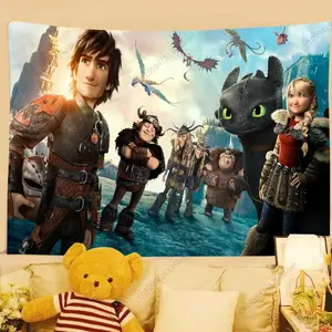 60in x 40in  home decor banner Cartoon Poster Tapestry H-How To-Train Your D-Dragones Flag Background Cloth Boy Children Birthday Party Decoration Banner Gifts funny hanging poster fan bedroom living room gift bedroom decor tapestry