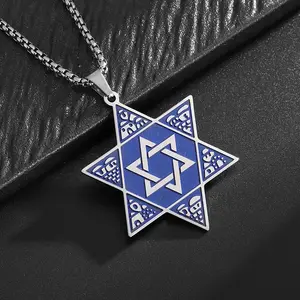 Stainless Steel Star of David Six-Pointed Star Pendant Necklace for Men Fashion Jewelry Party Jewelry