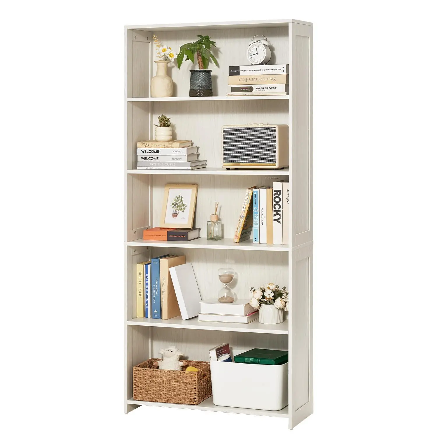 【summerfinds】VEVOR 5-Tier Wide Corner Bookshelf, 68 in Wooden Open Bookcase, Freestanding Tall Floor Storage Organizer for Bedroom, Living Room, White (Father's Day Gift)