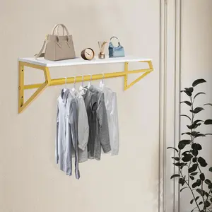 Gold Shelf with Hanging Rod Wall Mounted Clothes Rack with Shelf Clothes Rack with Top Shelf Gold Clothing Display Rack Clothing Rack with Top Shelf