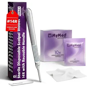 MyMed 14R Dermaplaning Kit: 15 Dermaplane Razors + 10 All-Natural Prep Wipes for Women Face