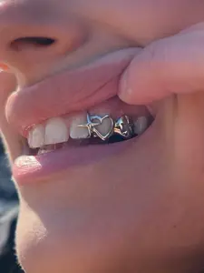 Hiphop Star Tooth Cap, Hollow Out Design, Punk Street Style, Trendy Unique Aesthetic Jewelry, Gold Plated, All Seasons