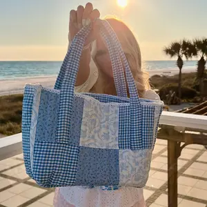 Quilted Tote Bag - Blue
