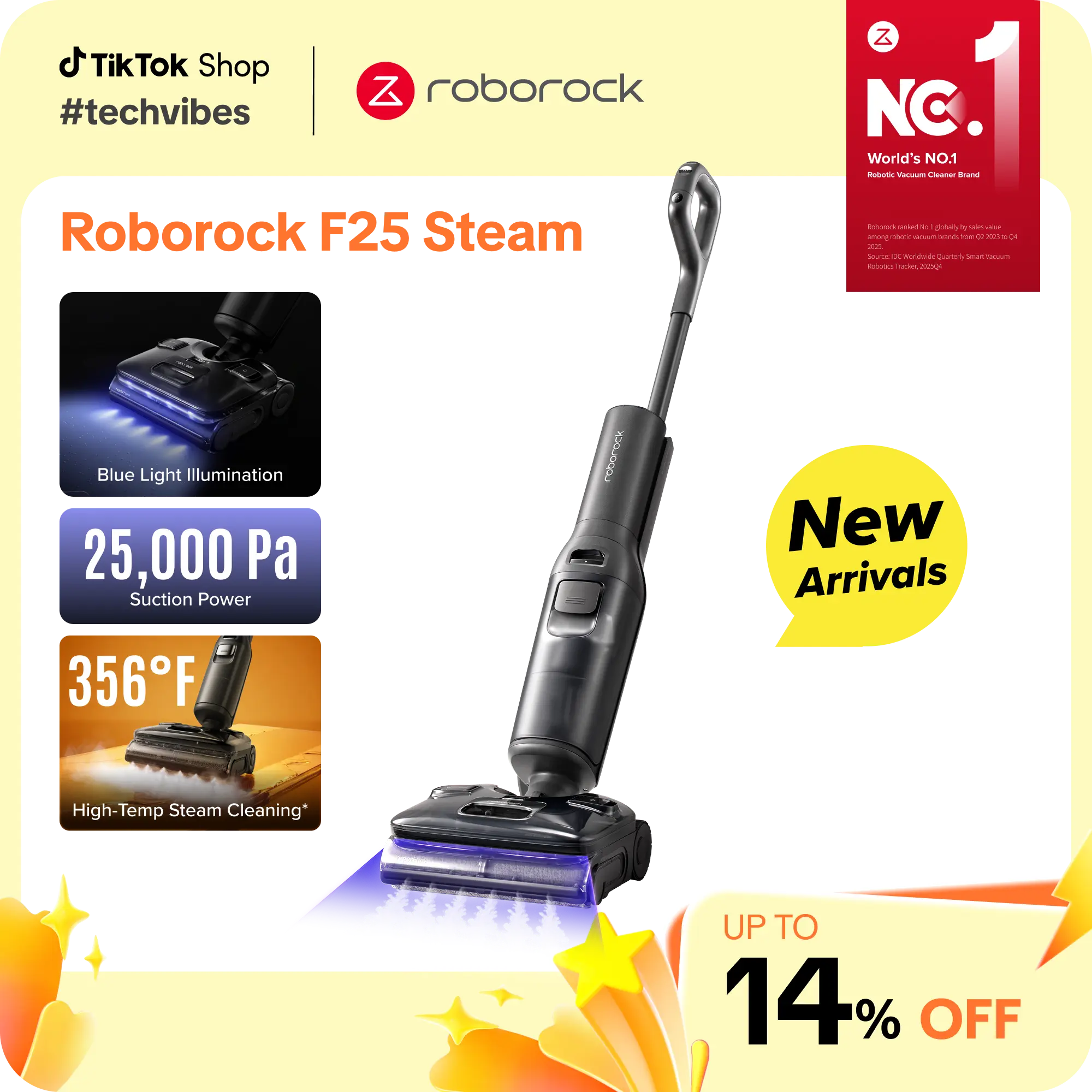 [New Arrival] Roborock F25 series Steam Wet Dry Vacuum Mop, 356°F Cordless Steam Cleaner 25000 Pa Suction for Hard Floor, 203°F Self-Cleaning Electric Mop, 80 Min Long Runtime for Whole-House Cleaning, No Tangle #TechVibes