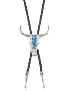 Turquoise Bull Head Necklace Vintage Alloy Unique Sweater Chain Creative Link Versatile Casual Pendant Jewelry for Women