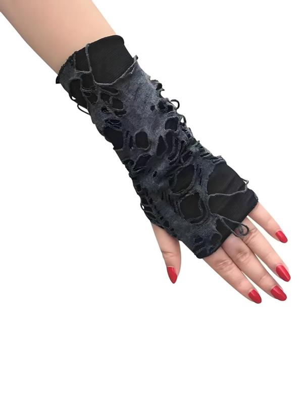 Punk Style Ripped Gloves, Fashionable Textured Gloves for Cosplay, Punk Style Dark Accessories, Perfect for Costume Parties and Themed Events