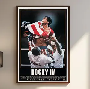 Rocky Movie Poster, Sylvester Stallone with American Flag Wall Art,  Boxing Art Classic Vintage Film Print, Sylvester Stallone Classic Movie Poster