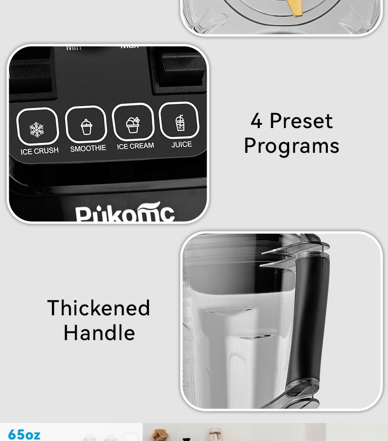 Pukomc Professional 1200W Blender &ndash; 9 Speed Settings + Pulse &ndash; Ice Crushing, Smoothies, Juicing &ndash; 65oz Capacity