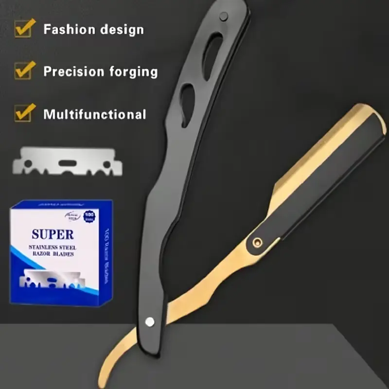 Retro Foldable Manual Shaver (including 100 blades) - Men's and Women's Heavy Duty Shaver, Portable Foldable Design, Compatible with Half Blades - Perfect for Home, Travel, Professional Barber Use - Durable Shaving Tool, Shaving Accessories, tiktokshopspr