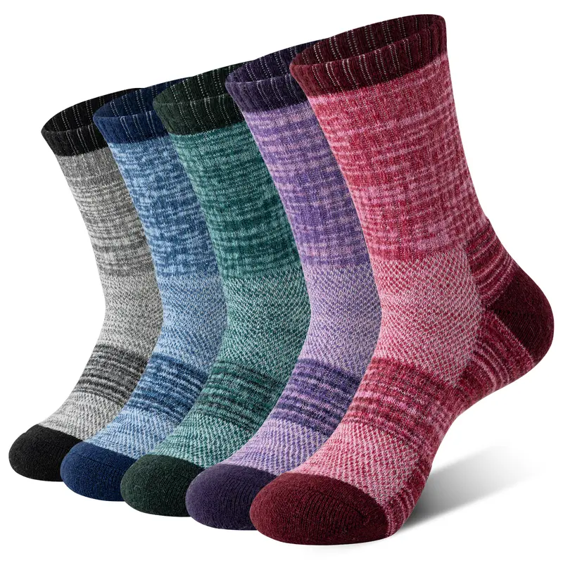 Women's & Men's 5-Pair Merino Wool Thigh High Socks - Basic Fashion Thigh-High Elastic Knit, Compression Support, Sweat-Absorbing, Breathable, Thick Cushion, Work & Thanksgiving Party Gift Socks