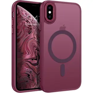 For iPhone Xs Max Case [Compatible with Magsafe] Translucent Matte Magnetic iPhone Xs Max Phone Case Slim Thin Shockproof Women Men Protective Cases Cover for iPhone Xs Max 6.5", Wine Red