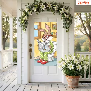 Funny Easter Bunny Self-Adhesive Wall Sticker, Humorous Cartoon Door Decal, Removable PVC Decorative Sticker, 37x82cm Vinyl