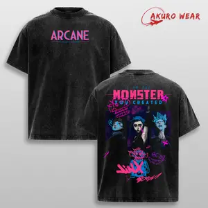 Jinx Arcane Season 2 Graphic Tee Powder League of Legends Washed Oversized Streetwear Shirt