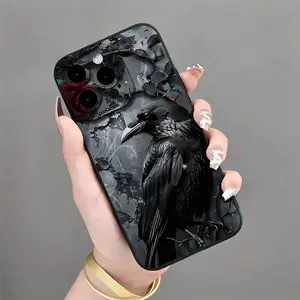 New Fun Black Crow Pattern TPU Creative Hot-Selling Phone Case for iPhone 11-17 Pro Max/Plus Shockproof Full Protection Gift for Boyfriend Girlfriend