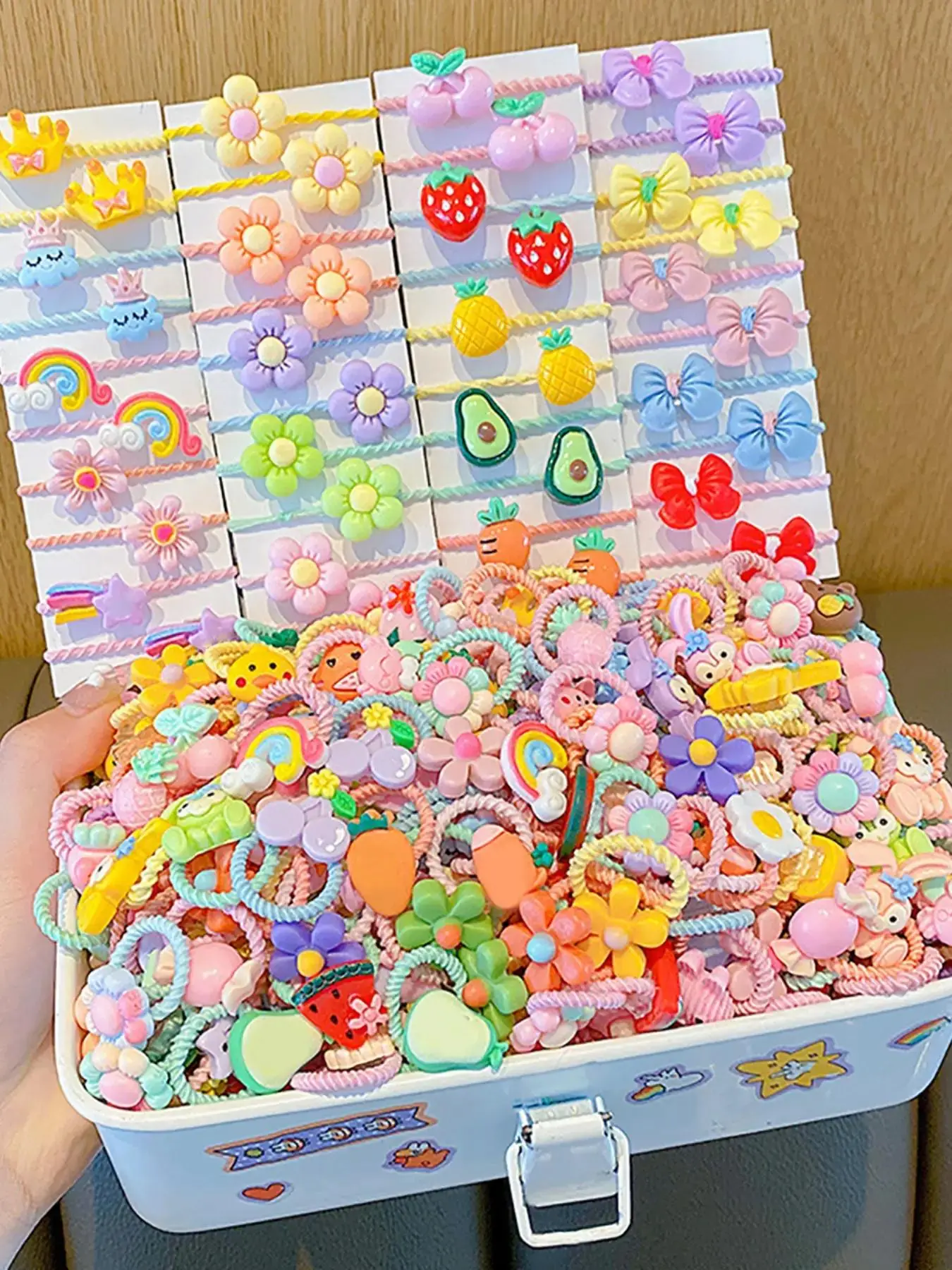 60-100pcs Cute Cartoon Hair Ties, Random Colors, Animal & Fruity Designs, Fashion Hair Accessories for Women & Girls