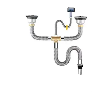 Stainless Steel Double Sink Drain Pipe, Anti-odor & Anti-rat Bite Kitchen Sink Drain Pipe, Easy Installation Kitchen Fixture Accessories