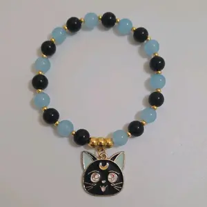 Sailor Moon Cat Charm Bracelet with Gold Accents