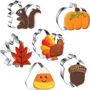 6 count Thanksgiving Cookie Cutters Set, Holiday Cookie  Thanksgiving Shapes for Baking-Turkey, Pumpkin, Candy Corn, Pine Cones, , Maple, Fall Cookie Cutters for Homemaking Cookie