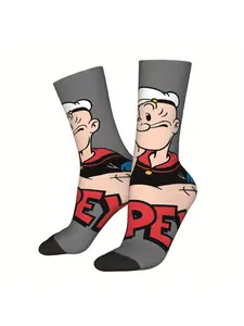 1 Pair of Uniquely Designed Men'S Novelty Crew Socks with Anime Printed Patterns
