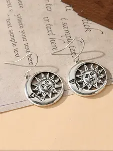 Simple Vintage Handmade Sun, Moon, and Round Pendant Earrings, Creative Jewelry for Holiday Parties, Unique Gift Ideas