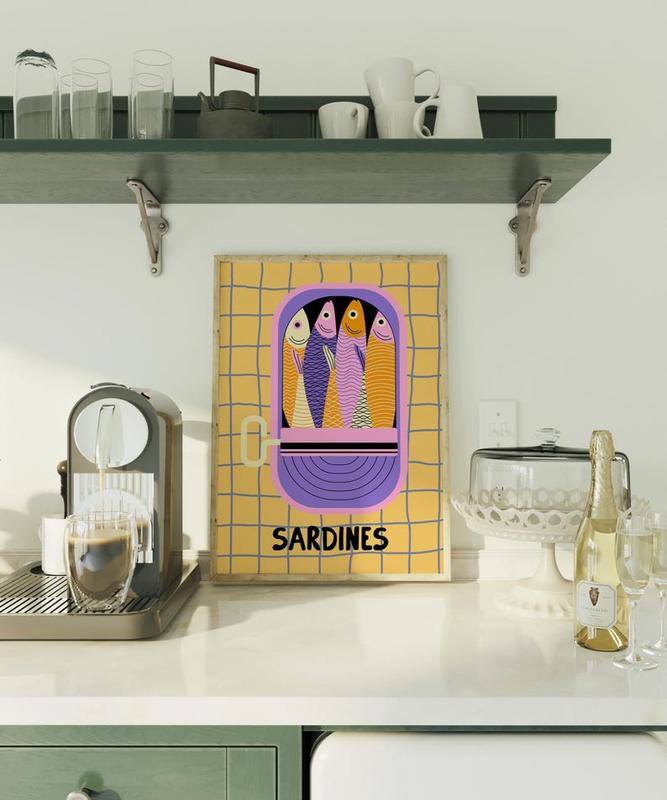 Sardines Wall Art Print, Tin Fish Art Print, Sardines Tin Print, Colorful Fish Print, Kitchen Wall Art, Trendy Wall Art, Seafood Wall Art