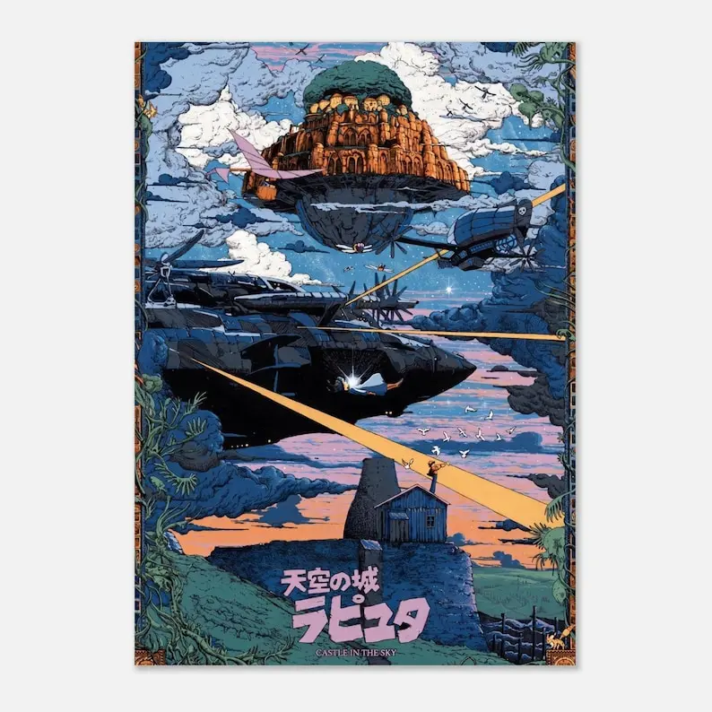 [No Framed] Castle in the Sky Poster | Studio Ghibli Inspired Fantasy Wall Art | Laputa Anime Print | Floating City Decor | Japanese Adventure Art Gift
