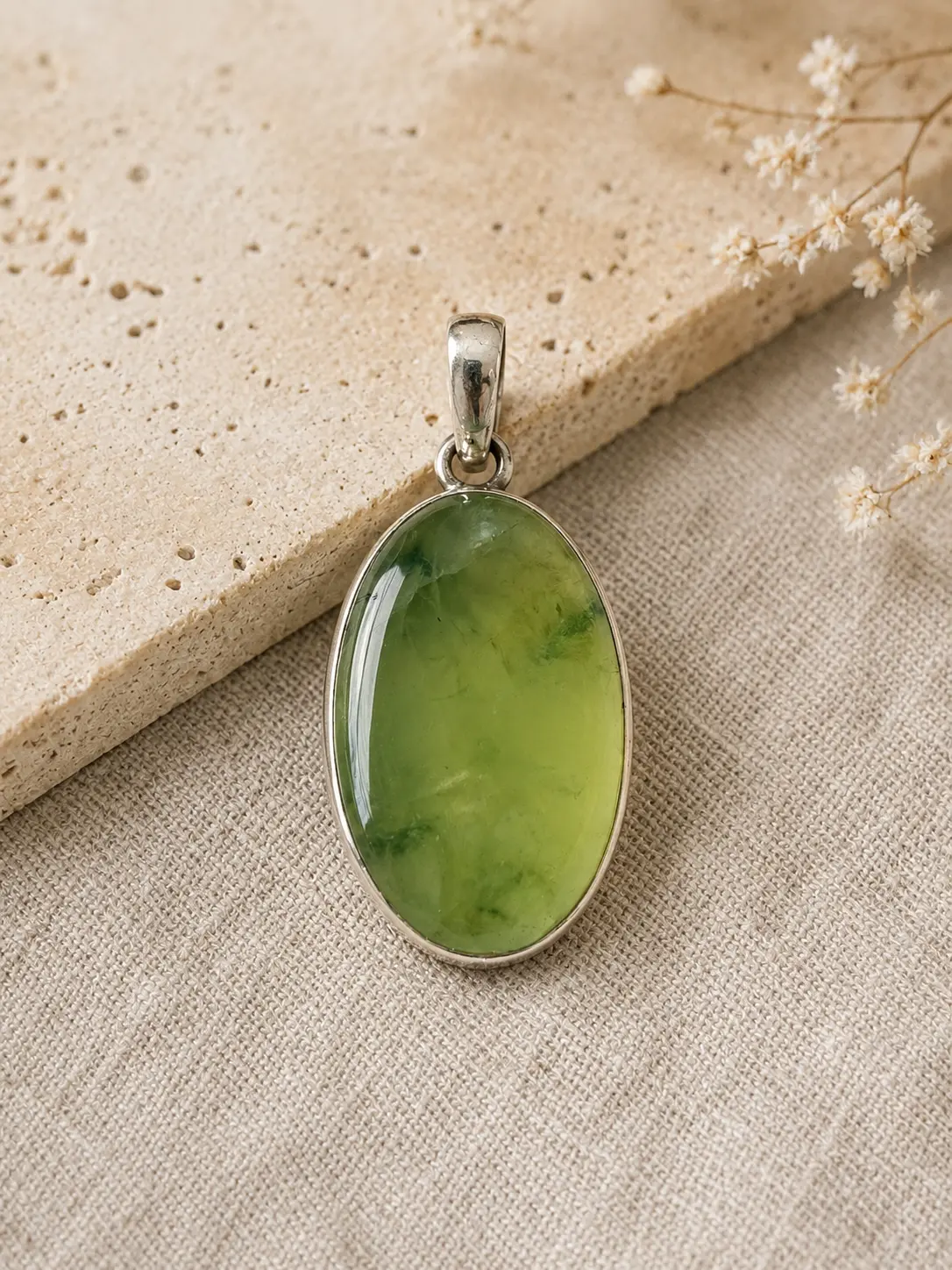 Prehnite Pendant in 925 Sterling Silver