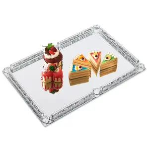 Mirrored Bottom Glass Vanity Tray - Elegant Eco-Friendly Crystal Tray with Silver Mirror Finish, Tropical Home Organizer for Multi-Room Use, Ideal Gift Item