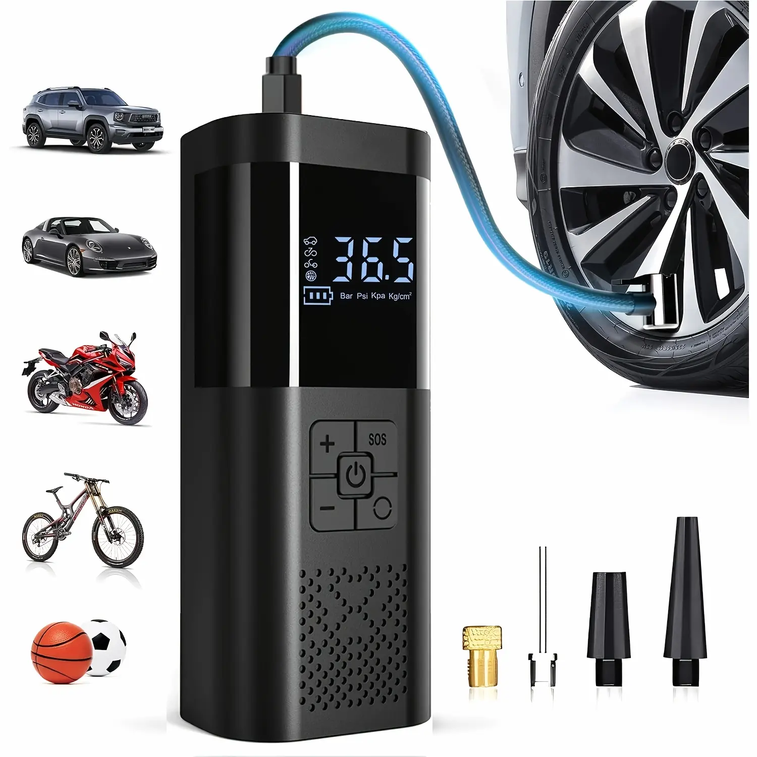 Tire Inflator Portable Air Compressor, 150PSI Car Tire Air Pump With Tire Pressure Gauge, LED, 3X Fast One-Button Smart Cordless Tire Air Pump For Cars, Motorcycles, Bicycles, Balls, Etc.
