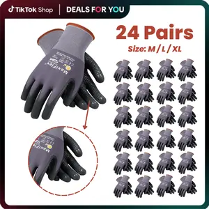 6 - 12 - 24 Pairs MaxiFlex Work Gloves – Guantes Para Trabajo MaxiFlex – Micro-Foam Nitrile Coated – Breathable, Durable, Anti-Slip for Construction, Gardening