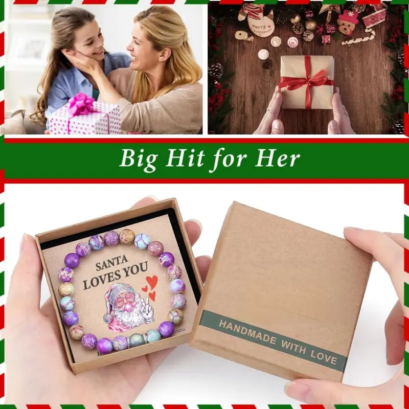 Cute Christmas Gifts for Kids/Teen Girls/Women-Love/Protection-Handmade Natural Crystal Bracelets with Xmas-Themed Card Cute Christmas Gifts for Kids/Teen Girls/Women-Love/Protection-Handmade Natural Crystal Bracelets with Xmas-Themed Card