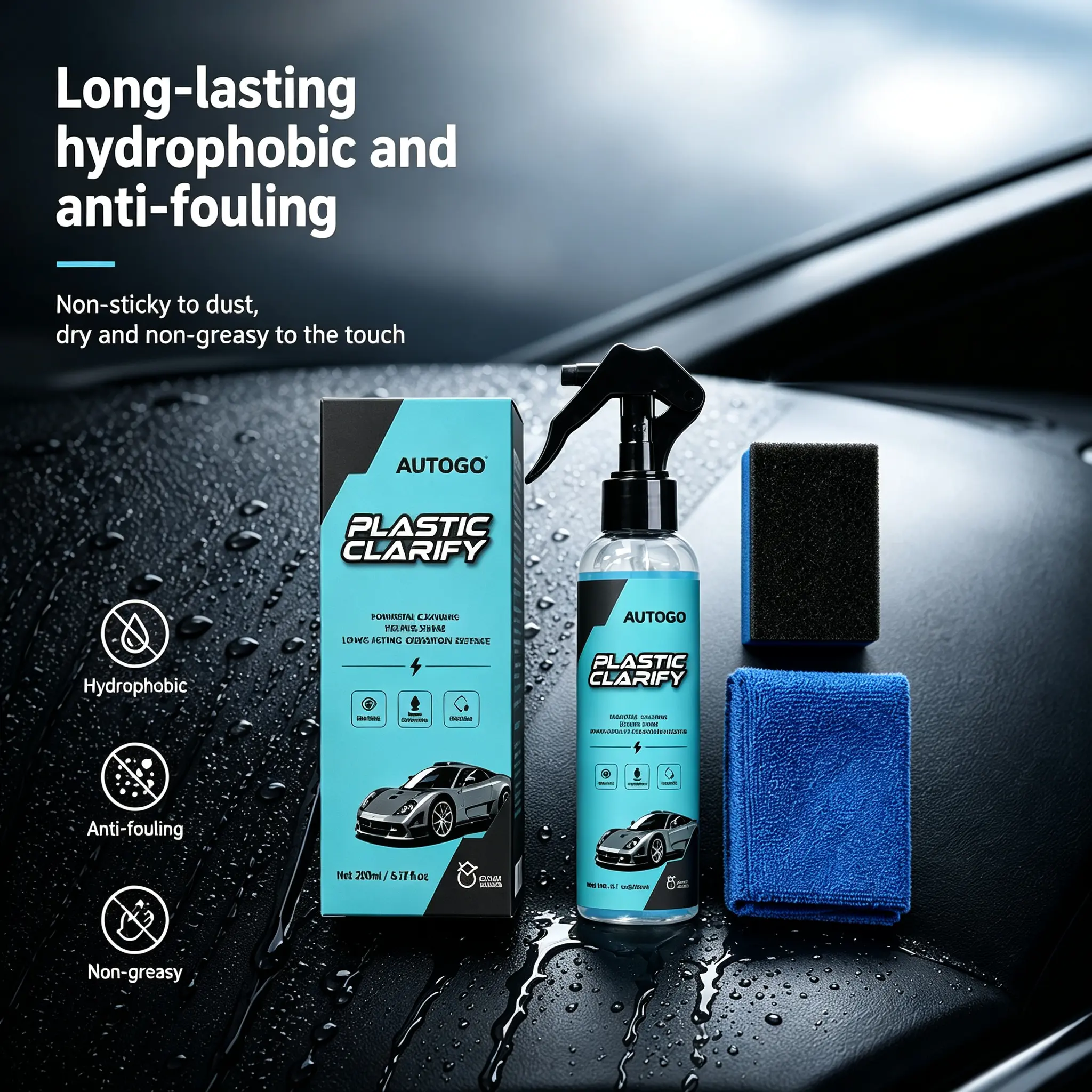 200ml Waterless Spray Wax, Automotive Interior Detailer, Leather Rubber & Plastic Surface Cleaner & Protectant, Long-Lasting Ceramic Coating Gloss, Quick Detailer for Car Interior & Exterior, DIY Car Detailing Care Solution