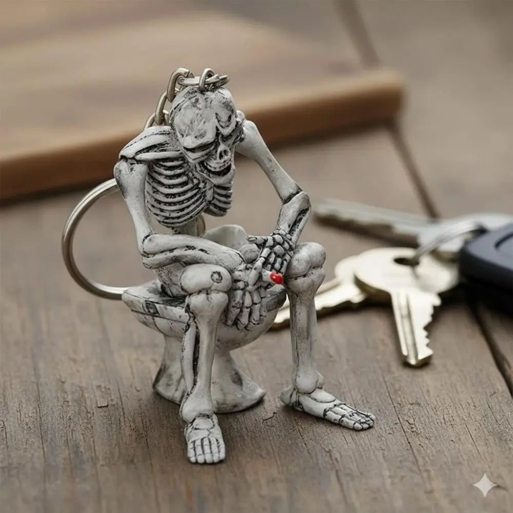 Creative Skull Toilet Keychain - Mini Prank Gift, Unique Car Key Holder, Zinc Alloy Skeleton Key Fob, Funny Decorative Key Ring, Keyrings For Keys, Novelty Car Keychain Ornament, Mini Skull Accessory, Car Key Chains, Keychain Accessories