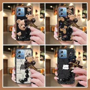 protective case cute Phone Case For MOTO G Stylus 4G 2023 Dirt-resistant Waterproof Cartoon soft case Skin-friendly feel Black pearl pendant Bear bracelet Simplicity