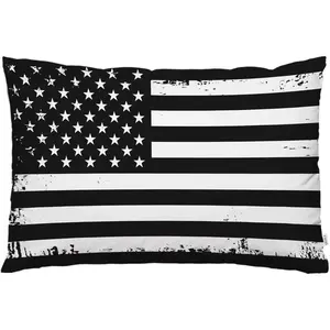Throw Pillow Cover Grunge American Flag USA Flag Black and White Decor Lumbar Pillow Case Cushion for Sofa Couch Bed Standard Queen Size 20x30 Inch