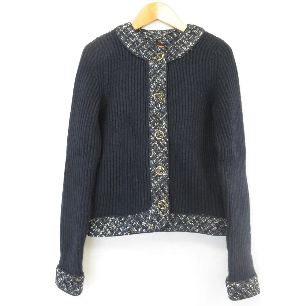 Pre-owned Tory Burch Tweed Small Leather Goods Knit Jacket