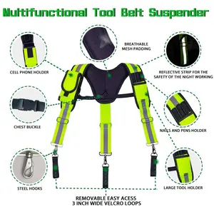 AISENIN Tool Belt Suspenders Heavy Duty Tool Belt Reflective Tool Belt Padded Suspenders for Roofer Construction