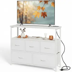 Modern 39.3in 5-Drawer Capacity Fabric Storage Dresser with Charging Station, Storage Organization Furniture for Room, Gifts for the Bedroom (for Bedroom, Living Room)
