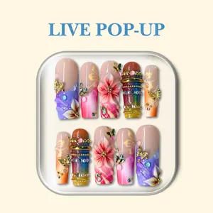 NailPhoria TROPICAL SUNSET -SUMMER Handmade Press-On Nails | Reusable, Salon-Quality, Long-Lasting, Glossy Design