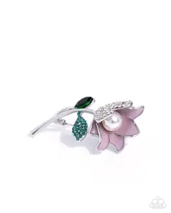 Blooming Busybody - Pink Flower White Pearl Silver Brooch - Paparazzi
