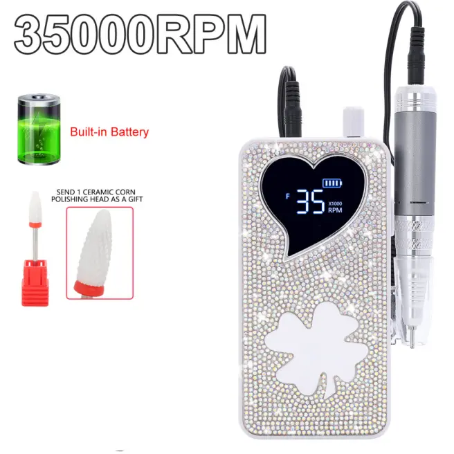 Professional Electric Nail Drill E-File - 35000 RPM, Fast Acrylic Removal, Rechargeable 6-Hour Lithium Ion Battery, Lightweight Portable Aluminium Durable Manicure Tool, 558g Handle, Salon-Use Portable Device for Adults