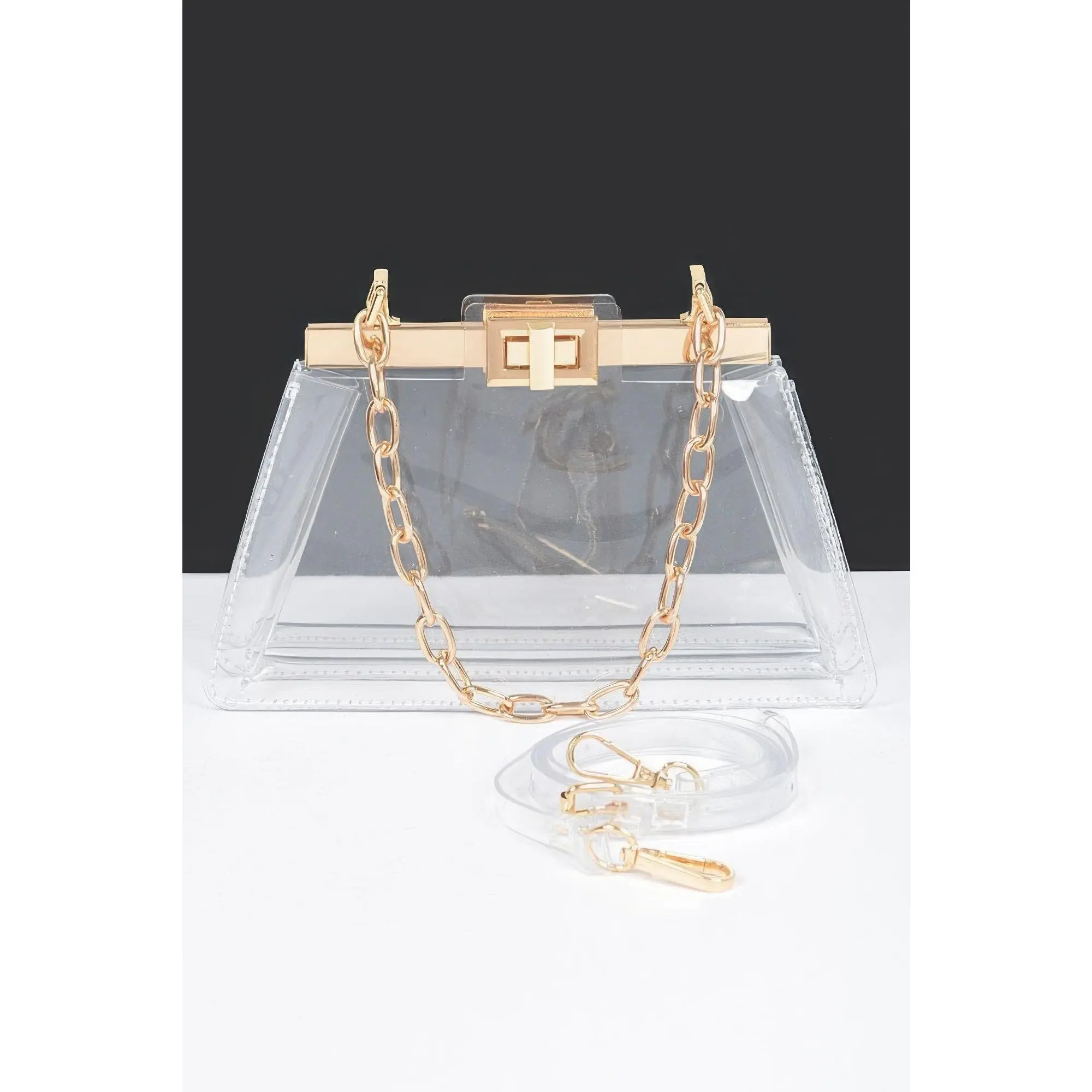 Transparent Double Pocket Chain Handle Clutch